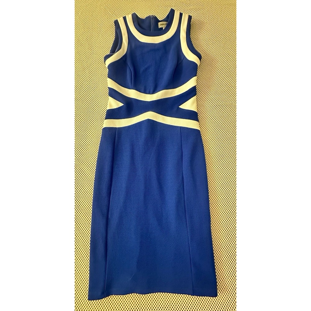 Shelby‎ & Palmer Sleeveless Sheath Dress Women Sz 4/6 Midi Textured Stretch BLUE